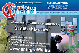 Graffiti eltávolítás Graffiti elleni védelem Homlokzattisztítás 
							Kromofággal kezelt felület tisztítása GRAFITIX vegyszerek forgalmazása SOPPEC jelzőfestékek forgalmazása 
							ANTI-GRAFFITI Bt.