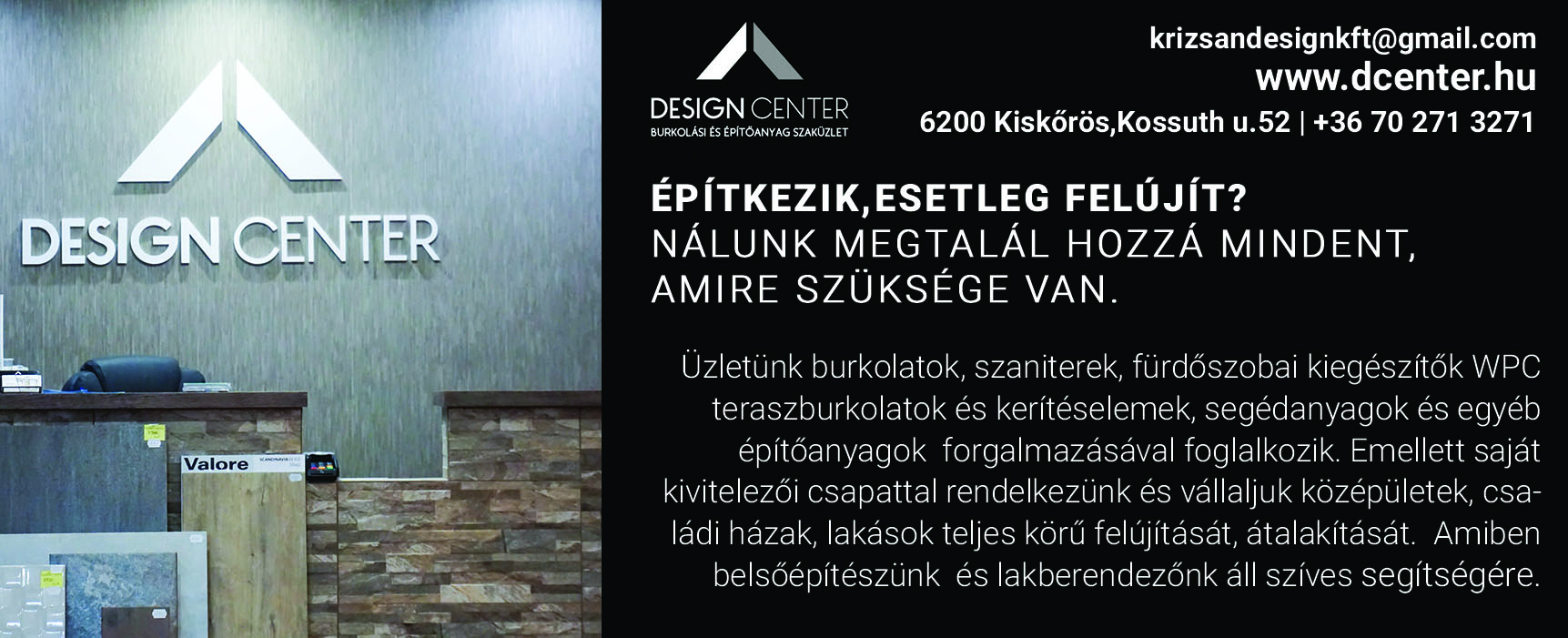 Design Center burkolatok, szaniterek, fürdőszobai kiegészítők