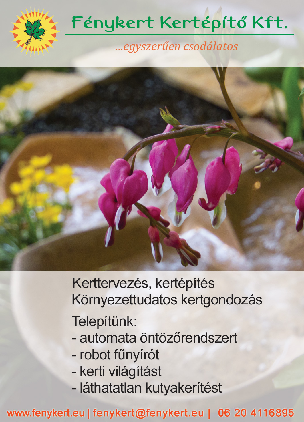 KERT, AUTOMATA ÖNTÖZŐRENDSZER, ROBOT FŰNYÍRÓ, KERTI VILÁGÍTÁS, KUTYAKERÍTÉS, Fénykert Kertépítő Kft.; negyed