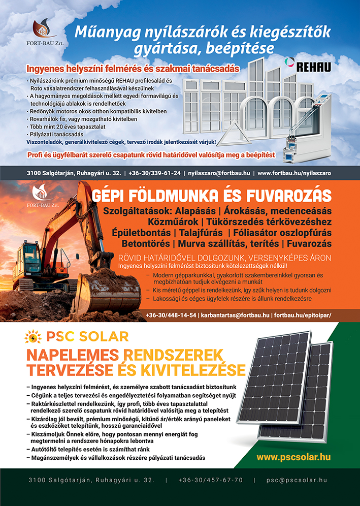 FORT-BAU-Zrt Műanyag nyílászáró, napelem, gépi földmunka 2025