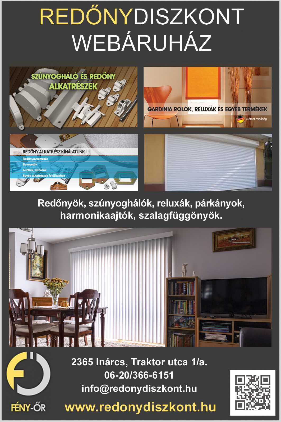 REDŐNYDISZKONT WEBÁRUHÁZ, redőnyök, szúnyoghálók, reluxák, párkányok; negyed