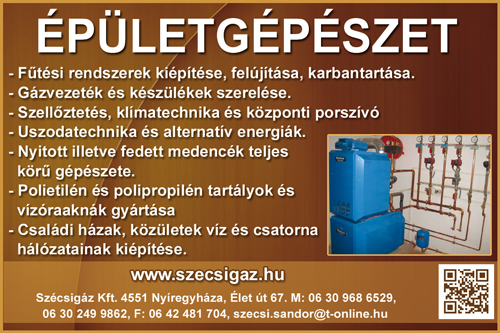 ÉPÜLETGÉPÉSZET, Klíma, KÖZPONTI PORSZÍVÓ, USZODATECHNIKA, Szécsigáz Kft.